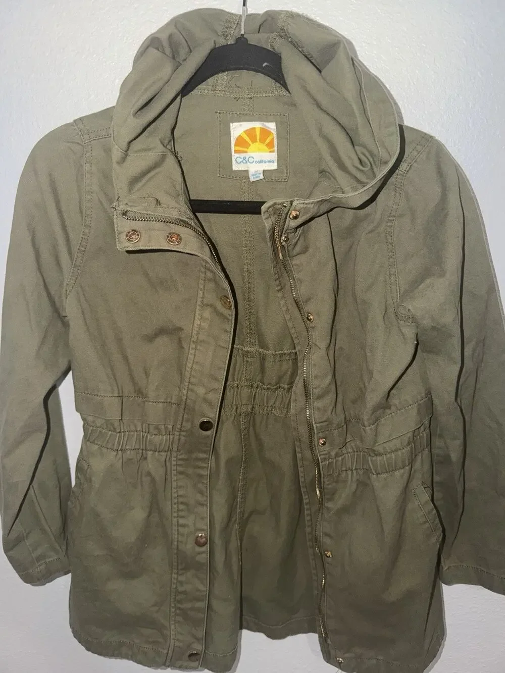 C&C California Girls Jacket Size 12 Olive Green Fall Utility Pockets HRD